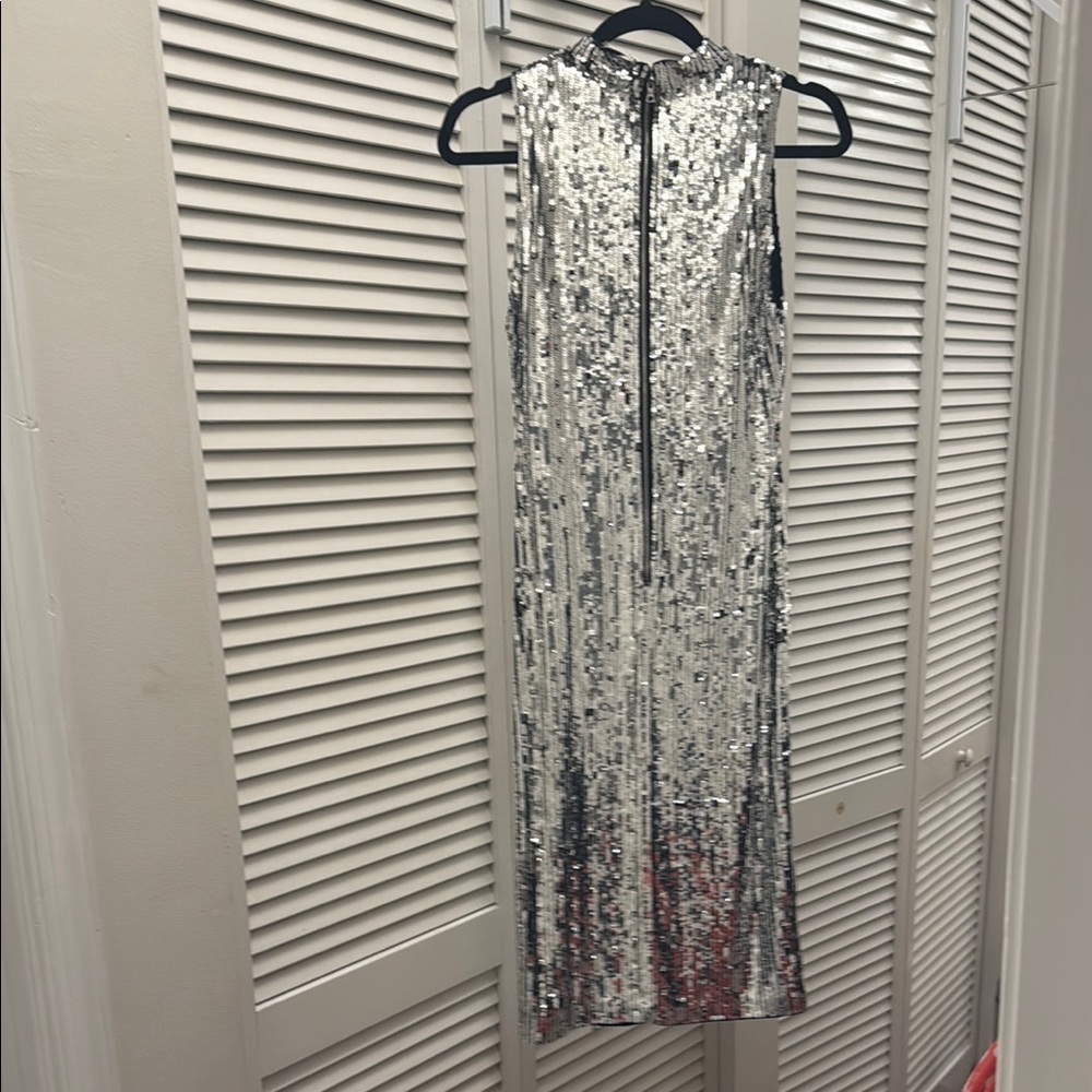 Alice + Olivia Silver Sequin Halter Midi Dress - Picture 5 of 7